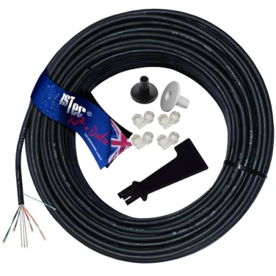 Image of 1STec 30m Roll of Genuine BT CW1420 Dropwire 15 Overhead 4 Pair 8 Solid Copper Cores for Outdoor Telephone Drop Wire Main Line British Cable + Crimps 2 Entry Grommets IDC Insertion Tool 30 Metre