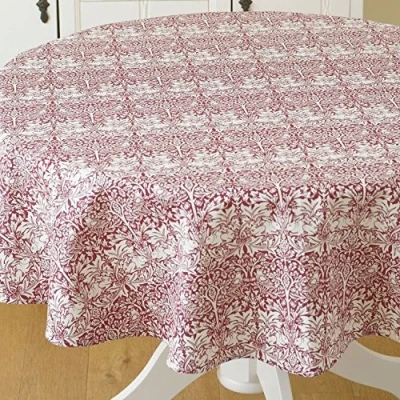 Image of William Morris Brother Rabbit Red 147cm (58&quot;) Round Cotton Floral Tablecloth