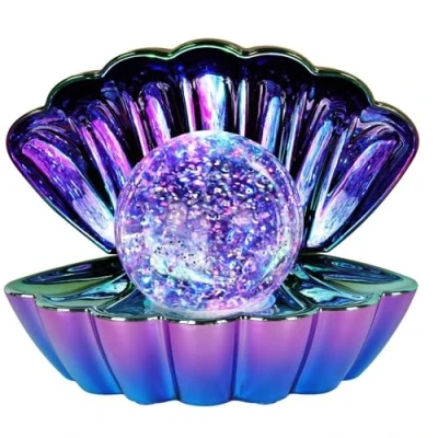 Image of Dnaaz Opalescent.Metallic Col.Ch&#039;g Clam wt Glitter Pearl Sea Shell LED Colour Changing Lamp