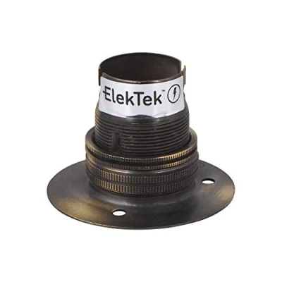 Image of ElekTek Brushed Antique Brass Batten 52mm Base B22 BC Bayonet Cap Lamp Holder with Shade Ring NOT for BESA Conduit Box Made in UK