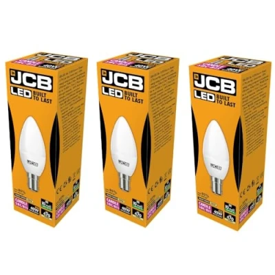 Image of JCB 4.9w LED B15 Candle Bulbs Small Bayonet, 40w Incandescent Bulb Equivalent, 470lm, Warm White 3000k, Non Dimmable, Bayonet Light Bulbs, 220 240v. Packs of 3 Units