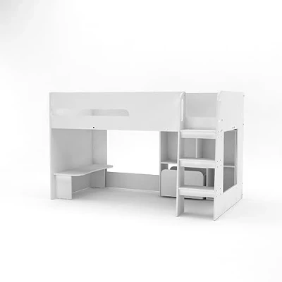 Image of Kidsaw Childs, Single, Mid Sleeper with Mini Desk, Bookcase, Toybox, White