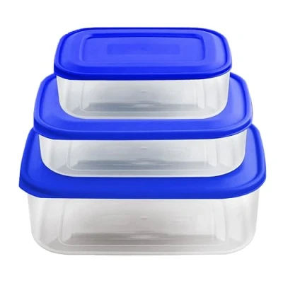 Image of HOMESHOPA Food Storage Containers with Lids, Set of 3 Plastic BPA Free Airtight Leakproof Stackable Reusable Meal Prep Lunch Boxes, Microwave Freezer &amp; Dishwasher Safe, 1/2/3 Litre Blue