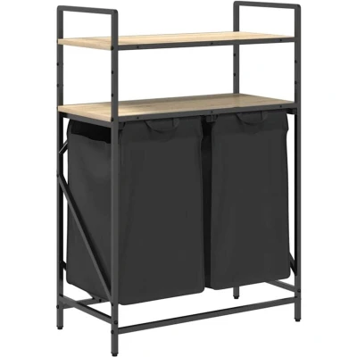 Image of vidaXL Laundry Basket 2 Compartments with Shelves Sonoma Oak