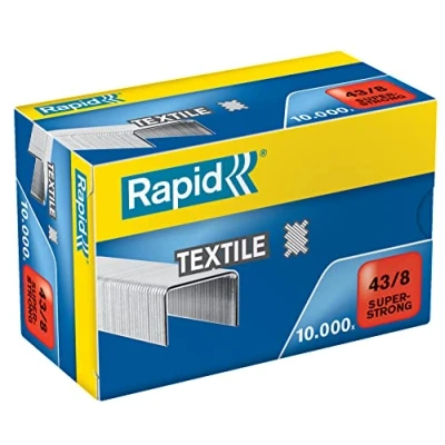Image of Rapid 43/8mm Super Strong Textile Staples, Staples up to 14 Sheets, Use with K1 Pliers, Galvanised Wire, Box of 10,000, 24872300