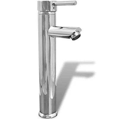 Image of vidaXL Bathroom Mixer Tap Durable Brass Construction with Chrome Plated Finish Zinc Handle and Ceramic Disc Cartridge Easy to Install Silver