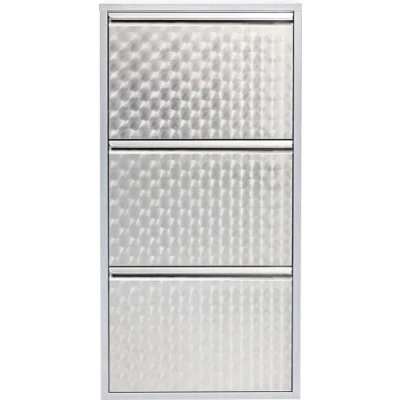 Image of Kare Design Shoe Container Caruso 3, Silver, steel powder coated, 3 tipping compartments, space for 6 pairs of shoes, organizer hallway, 103x50x14cm (H/W/D)