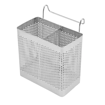 Image of Cutlery Holder Drainer, DesignerBox Stainless Steel Kitchen Utensil Drainer Rack Chopsticks Knife Spoon and Fork Drying Sink Basket Organiser with Hooks (Two Compartments)