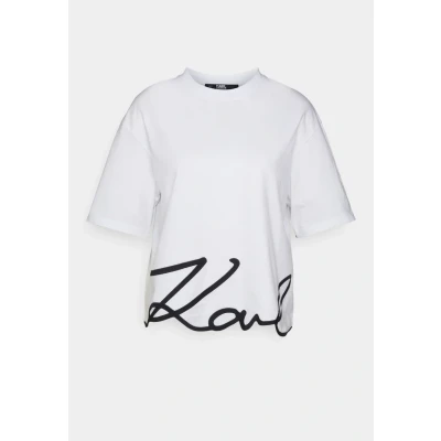 Image of KARL Lagerfeld Signature HEM Print Tshirt, Women&#039;s, Size: XS, White