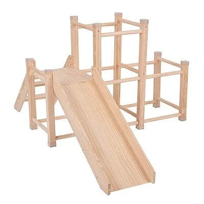 Image of KiddyMoon Wooden Playground With A Slide For Kids, Natural