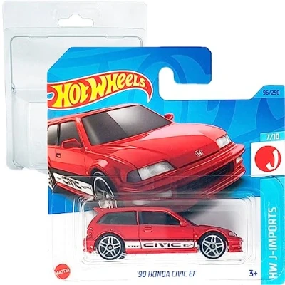 Image of Hot Wheels &#039;90 Honda Civic EF HW J Imports 7/10 (96/250) HKJ16 Short Card Mattel 2023 + Blister &amp; Protector Pack Friki Monkey