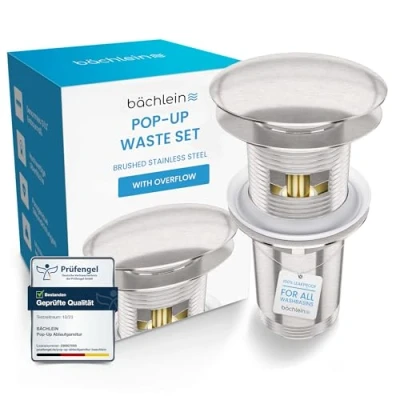 Image of Bächlein Universal Drain Set with Overflow (Brushed Stainless Steel) Brass Valve Installation Instructions