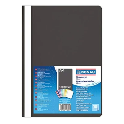 Image of DONAU 1702001PL 01 Plastic File Folder A4 Black/Plastic Made of Eco PP Film 120/180 µm/with Transparent Cover/for Office and School/Capacity Approx. 200 Sheets Pack 10
