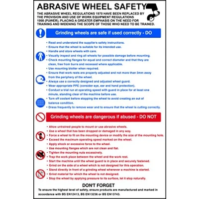 Image of Abrasive Wheel Safety Poster, 1.2mm Recyclable Polypropylene, W400mm x H600mm