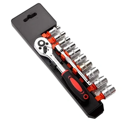Image of 1/4&#039;&#039; Ratchet Socket Wrench Set, Drive Set with 10 Sockets 4 13mm Mechanic Tool Kit and Quick Released Handle Extension Bar (One Size 12Pcs)