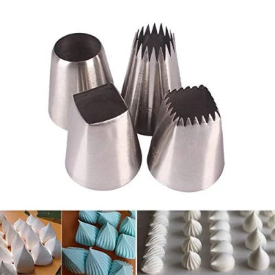 Image of Large Cake Decorating Piping Tips, 4 Pack Stainless Steel Nozzle Pastry Tips Tool