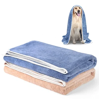 Image of TAIYUNWEI Dog Towel, 2 PACK LARGE &amp; SUPER Absorbent Microfibre Pet Microfiber Bath Towel for Dogs Cats, Machine Washable Dryable