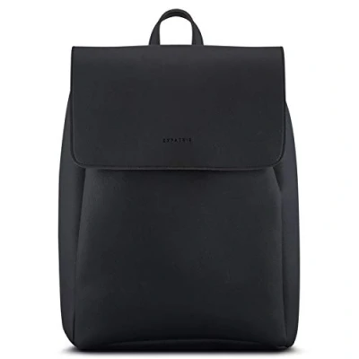 Image of Expatrié Leather Backpack Black Women Noelle Daypack made from Vegan Small Womens Rucksack with Magnetic Clasp