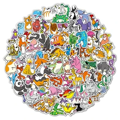 Image of Cartoon Animals Stickers, Cool Animal Gift for Kids Teen Adult, Waterproof Vinyl Decals Laptop Water Bottles Skateboard Bike Car Helmet Luggage Guitar Scrapbook Phone Pad [100PCS]