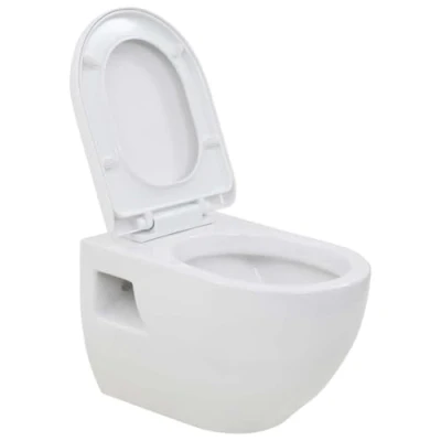 Image of vidaXL: Wall Hung, Ceramic Toilet Easy to Install and Clean Space Saving, Modern Design Soft Close System White