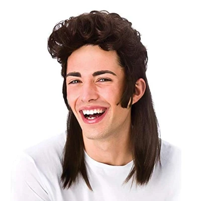 Image of Wicked Costumes Adult Brown 80&#039;s Mullet Fancy Dress Wig