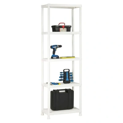 Image of Taylor &amp; Brown 4/5 Tier White Plastic Shelving Unit Garage Units Storage Shelves Racking Warehouse, Garage, Shed, and Workshop (5 Tier)