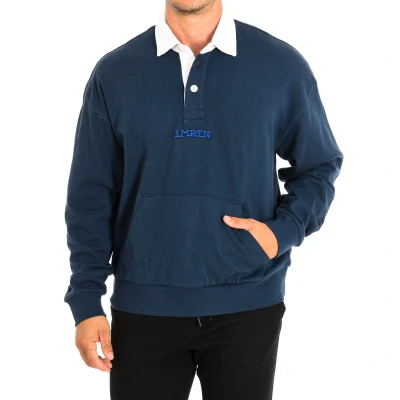 Image of La Martina Men&#039;s Sweatshirt in 100% cotton with contrast collar, Oversize model, Navy, Man, blue, L
