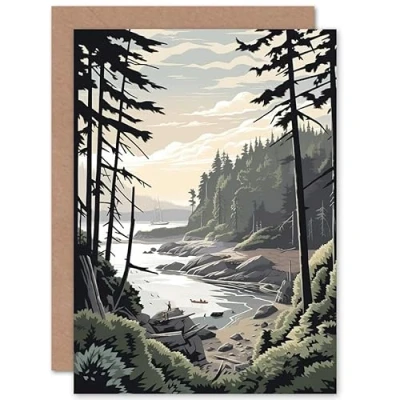 Image of Artery8 Great Bear Rainforest Hikers Coastal Landscape Travel Birthday Sealed Greeting Card Plus Envelope Blank inside