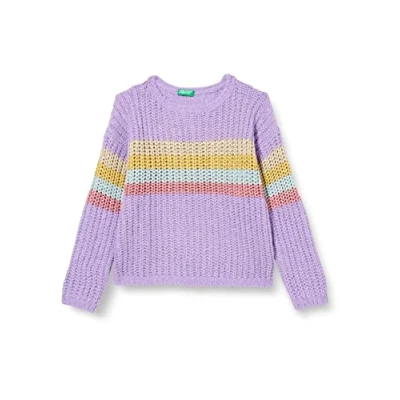 Image of United Colors of Benetton Girl&#039;s Jersey G/C M/L 116QQ101O Long Sleeve Crew Neck Sweater, Purple 911 Colored Stripes, 160