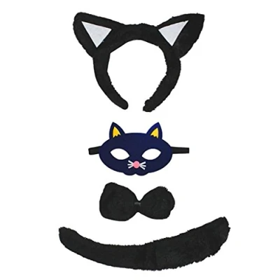 Image of Petitebelle Headband Bowtie Tail Mask 4pc Unisex Children Costume 1 5y (Black Cat)