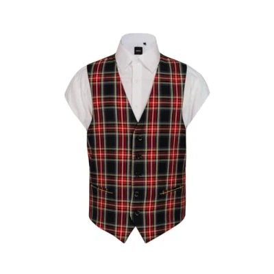 Image of Dobell Mens Navy Blue Tartan Waistcoat Regular Fit L (42 44in)