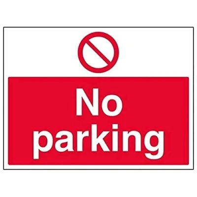 Image of V Safety 52042BF S No Parking Sign Landscape 400mm x 300mm Self Adhesive Vinyl, Red