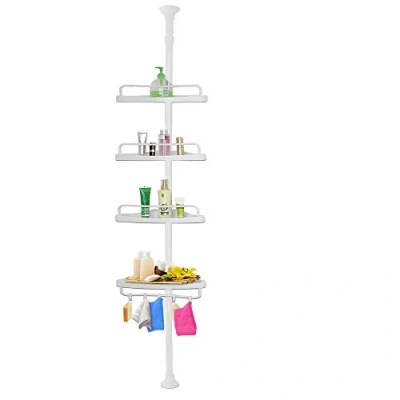 Image of Deuba 4 Tier Shower Caddy White Non Drill Telescopic Bathroom Corner Shelf Height Adjustable Shelving Rack for Soap, Shampoo, Conditioner, Gel 155 290cm