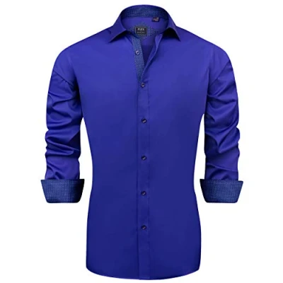 Image of J.VER Formal Shirts Business for Men Long Sleeve Stretch Printed Fashion Dress Shirt Button Down Wedding Suit Wrinkle Free Regular Fit Blue M