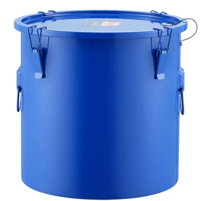 Image of VEVOR Fryer Grease Bucket, 8 Gal Oil Disposal Caddy Carbon Steel Bucket with Rust Proof Coating, Transport Container Lid, Lock Clips, Filter Bag for Hot Cooking Filtering, Blue