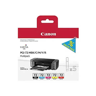 Image of Canon PGI 72 Matte Black Cyan Magenta Yellow Red Ink Cartridge Combo Pack 6402B009