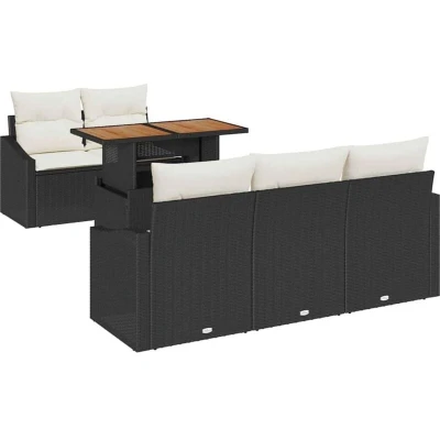 Image of vidaXL 6 Piece Garden Sofa Set with Cushions Black Poly Rattan