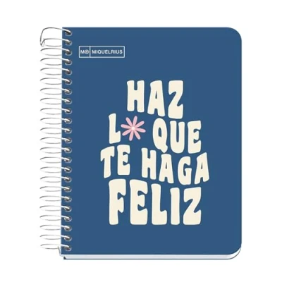 Image of Miquelrius A6 Notebook, Message 1 Colour Strip, 100 Sheets of 90 g/m², 5 mm Square, No Drilling, Hard Cardboard Cover, Navy Blue