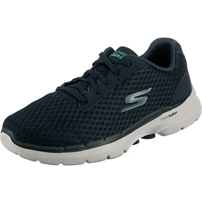 Image of Skechers Women&#039;s GO Walk 6 Iconic Vision Sneaker, Navy Textile/Turquoise Trim, 5 UK