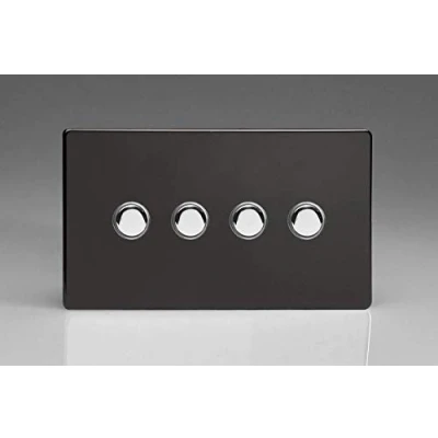 Image of Varilight 4 Gang 6A 1 or 2 Way Push On/Off Impulse Switch (Twin Plate) Premium Black XDLP4S