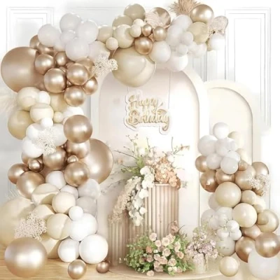 Image of White Champagne Gold Balloon Arch Kit, 115 Pcs Beige Garland with Sand Balloons for Birthday, Baby Shower, Boho Wedding, Engagement, Anniversary Party Decoration