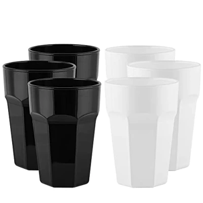 Image of TREND FOR HOME 6 Coloured Drinking Glasses 425 ml Milkshake Glass Tumblers White and Black Coffee Cup Tall Tumbler Large Iced Gigi Black&amp;White