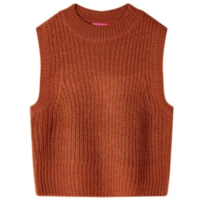 Image of vidaXL Knitted Sweater Vest for Kids Soft Acrylic Viscose Blend, Cognac Colour, Easy Care, Size 128 Suitable 7 8 Years Old