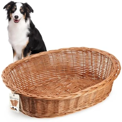 Image of KADAX Willow Dog and Cat Lounger, Pet Bed in Natural Colour, Bed, Basket, Deck Chair for Animals, Sleeping Area. Resting Basket (20 x 85 67 cm)