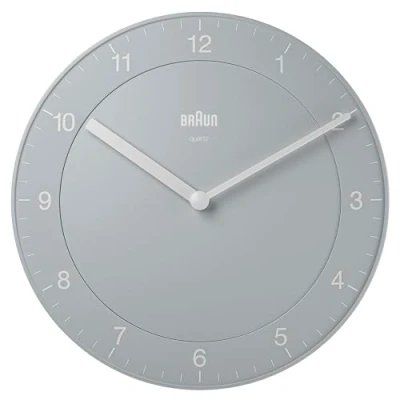 Image of Braun Classic Analogue Wall Clock with Quiet Quartz Movement, Easy To Read, 20cm Diameter in Grey, model BC06G.