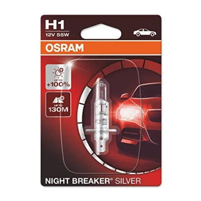 Image of OSRAM NIGHT BREAKER SILVER H1, +100% more brightness, halogen headlamp, 64150NBS 01B, 12V, passenger car, single blister (1 lamp)