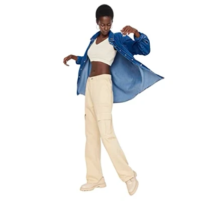 Image of Trendyol Women High Waist Wide Leg 90&#039;s Jeans Beige