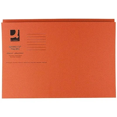 Image of Q Connect Square Cut Folder Medium Weight Foolscap KF01188, 250 g Orange, Pack of 100