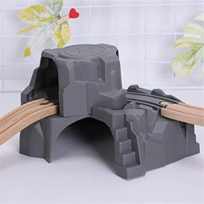 Image of YO HAPPY Plastic Grey Double Tunnel Wooden Train Track Accessories For