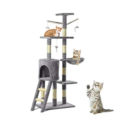 Image of Cat Tree Multi Level Scratching Post Climbing Tower Activity Centre 140cm Large Trees Condo Furniture with Padded Plush Perch for Indoor Cats Play and Rest Grey
